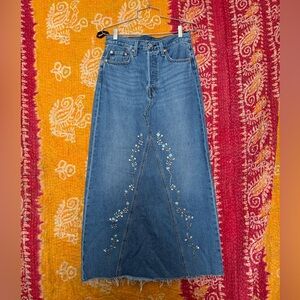 Anna Sui Embellished Blue Maxi Skirt